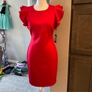 Tommy Hilfiger Red Ruffle Sleeve Midi Dress